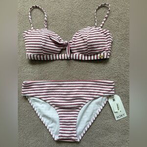 NEW - ROXY - Chasing Love Bandeau and Full Bottom - SET - PINK/GRAY/WHITE